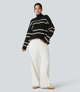 High Neck Long Sleeve Color Block Casual Sweater