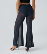 High Waisted 2-in-1 High Mesh Flare Casual Pants