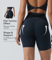 Halara Ultrasculpt™ High Waisted Tummy Control Crossover Back Running Biker Shorts 7'' with Pockets