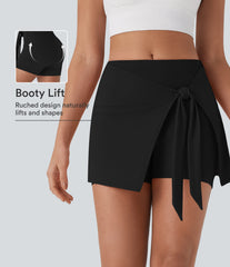 SoftlyZero™ QuickDry High Waisted Butt Lifting Tie Front 2-in-1 Mini Yoga Skirt with Pocket