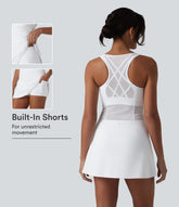 SoftlyZero™ Airy Crisscross Racerback Breathable Mesh 2-piece Built-in Bra InstantCool Dance Active Dress with Pockets-UPF50+