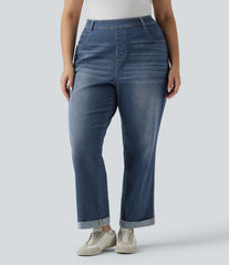 Plus Size Halara Flex™ High Waisted Rolled Hem Casual Slim Jeans with Pockets