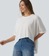 Round Neck Half Sleeve High Low Casual T-Shirt