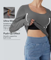Halara HeatCore Scoop Neck Push-Up Long Sleeve Casual Warming Top DD-F Cups
