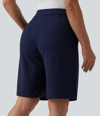 Asymmetric Mid Rise Waffle Work Bermuda Shorts 10'' with Pockets