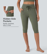 High Waisted Drawstring Pedal Pusher Quick Dry Yoga Joggers with Pockets