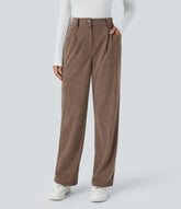 High Waisted Zipper Pocket Corduroy Casual Pants