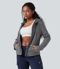 Hooded Long Sleeve Fleece Knitted Hiking Jacket with Pockets