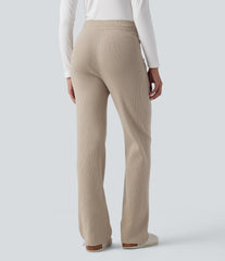 Mid Rise Drawstring Lounge Sweater Pants with Pockets