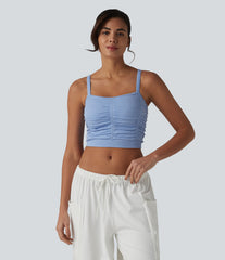 OneForm Seamless Flow Crisscross Back Ruched Cropped Built-in Bra Yoga Tank Top