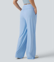 High Waisted Drawstring Wide Leg InstantCool Casual Pants with Pockets-UPF50+