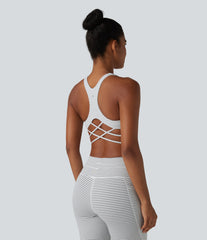 Light Support Racerback Crisscross Stripes Built-in Bra Yoga Sports Bra