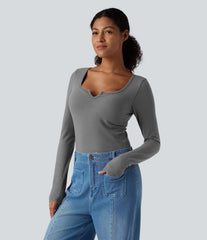 Halara HeatCore Push-Up Notched Long Sleeve Casual Warming T-Shirt DD-F Cups