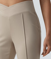 SpacerTek™ Crossover High Waisted Casual Flare Pants with Pockets