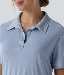 Halara Flex™ Short Sleeve Drawstring Denim Mini Casual Dress with Pockets