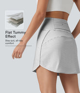 Ultra High-Waist Tummy Control Curved Hem 2-in-1 Stripes Golf Mini Skirt with Pockets