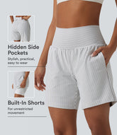Super High Waisted 2-in-1 Stripe Yoga Shorts 7'' with Pockets