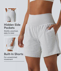 Super High Waisted 2-in-1 Stripe Yoga Shorts 7'' with Pockets