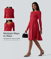 SoftlyZero™ Airy Long Sleeve Wrapped 2-Piece InstantCool Midi Dress with Pockets
