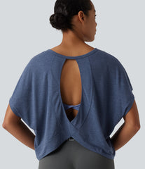 Round Neck Batwing Short Sleeve Casual T-Shirt