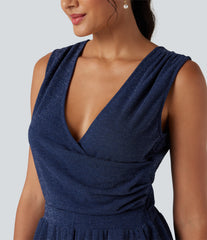 V Neck Sleeveless Tie Back Wide Leg Casual Sparkle Jumpsuit with Pockets-Easy Peezy Edition