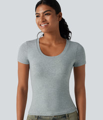 Halara Cotton Jersey Scoop Neck Short Sleeve Built-in Bra Casual T-Shirt B-DD Cups