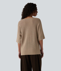 V Neck Half Sleeve Casual Sweater
