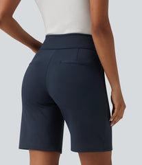 DayStretch High Waisted Work Baggy Bermuda Shorts with Pockets