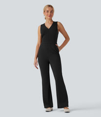 V Neck Sleeveless Casual Bootcut Jumpsuit with Pockets-Easy Peezy Edition