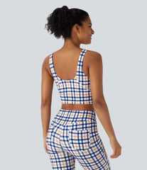 V Neck Plaid InstantCool Cropped Yoga Tank Top