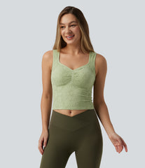 V-neck Ruched Built-in Bra Cropped Jacquard Yoga Tank Top