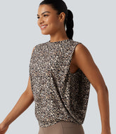 Round Neck Leopard Print Workout Tank Top