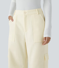 Mid Rise Zipper Pockets Fleece Casual Cargo Pants