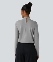 Stand Collar Back Long Sleeve Work Blouse
