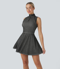 Halara Flex™ Zipper Removable Sleeve Thumb Hole Flare Mini InstantCool Washed Denim Tennis Active Dress