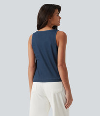 Halara Flex™ U Neck Denim Casual Tank Top with Pocket