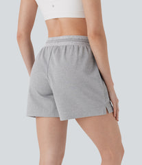 High Waisted Drawstring Waffle Yoga Sweat Shorts with Pockets