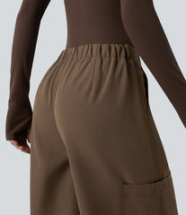 High Waisted Wide Leg Fleece Casual Parachute Pants with Pockets