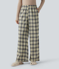 High Waisted Plaid Baggy Lounge Pants with Pockets