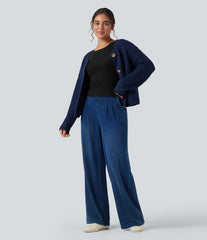 Scoop Neck Long Sleeve Thumb Hole Casual Wool-Blend Top