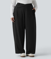 Plus Size Halara Flex™ DayStretch Asymmetric High Waisted Barrel Leg Work Pants with Pockets