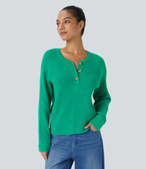 Round Neck Front Long Sleeve Casual Sweater