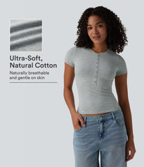 Halara Cotton Jersey Henley Short Sleeve Ultra-slim Casual T-Shirt
