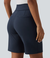 DayStretch High Waisted Work Baggy Bermuda Shorts with Pockets