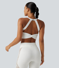 SoftlyZero™ Twisted Backless Contrast Lace Built-in Bra Yoga Tank Top-UPF50+