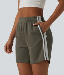 High Waisted Stripe Casual Shorts with Pockets