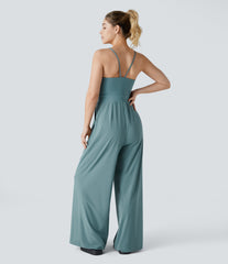 Breezeful™ Backless Side Invisible Zipper Pocket Wide Leg Quick Dry Resort Slip Jumpsuit