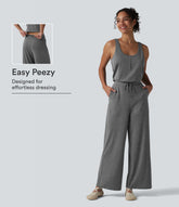 Halara UltraSculpt™ Heathered U-Neck Sleeveless Quick Dry Yoga Jumpsuit with Pockets-Easy Peezy