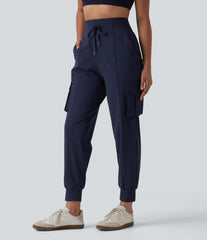 High Waisted Drawstring Quick Dry InstantCool Casual Cargo Joggers with Pockets-UPF40+