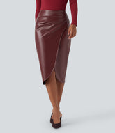 High Waisted Stretchy PU Fleece Tulip Hem Skirt